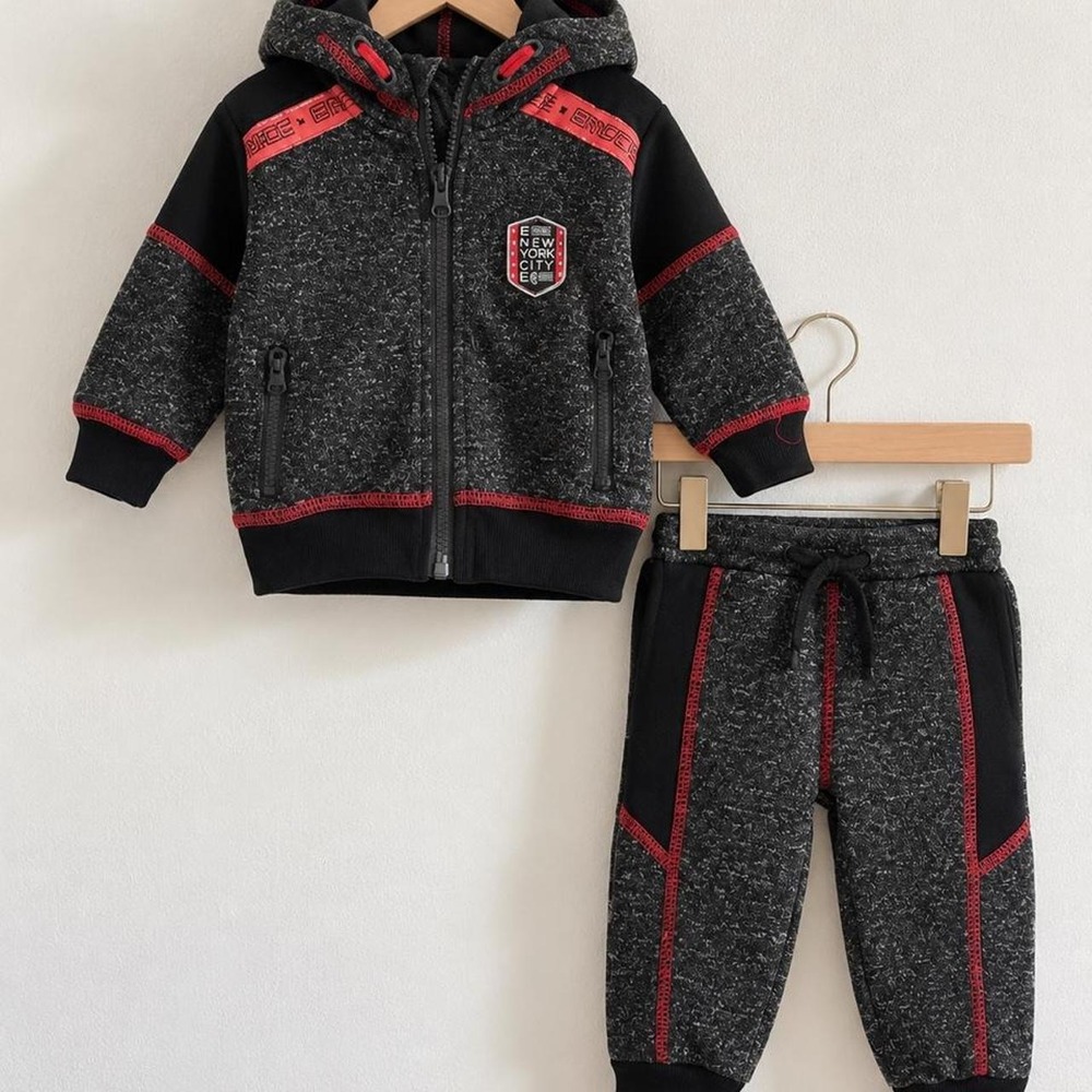 3-6M NYC Streetwear Tracksuit Hoodie Jogger Set Black Red